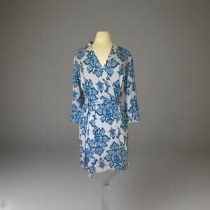 Cynthia Rowley Womens Large Robe Belted Gray Blue Pink Boho Paisley Floral EUC